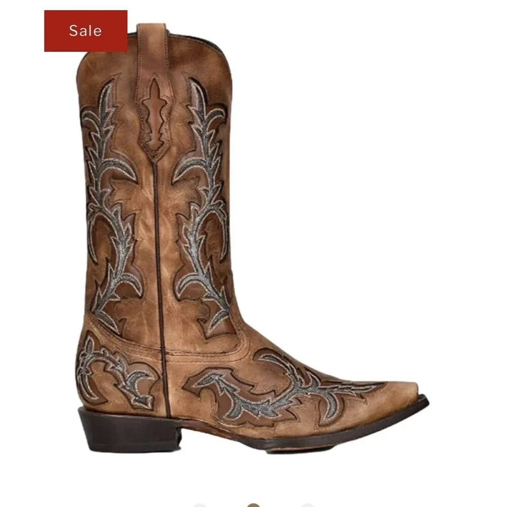 NIB Corral Men’s Honey Grey Inlay Embroidered Western Boots Leather 10 EE (wide)
